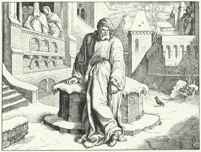 The Holy Roman Emperor Henry IV in the Courtyard of the Castle of Canossa, Italy Disguised as a Penitent to Beg the Forgiveness of Pope Gregory VII, 1077 by Oskar Pletsch